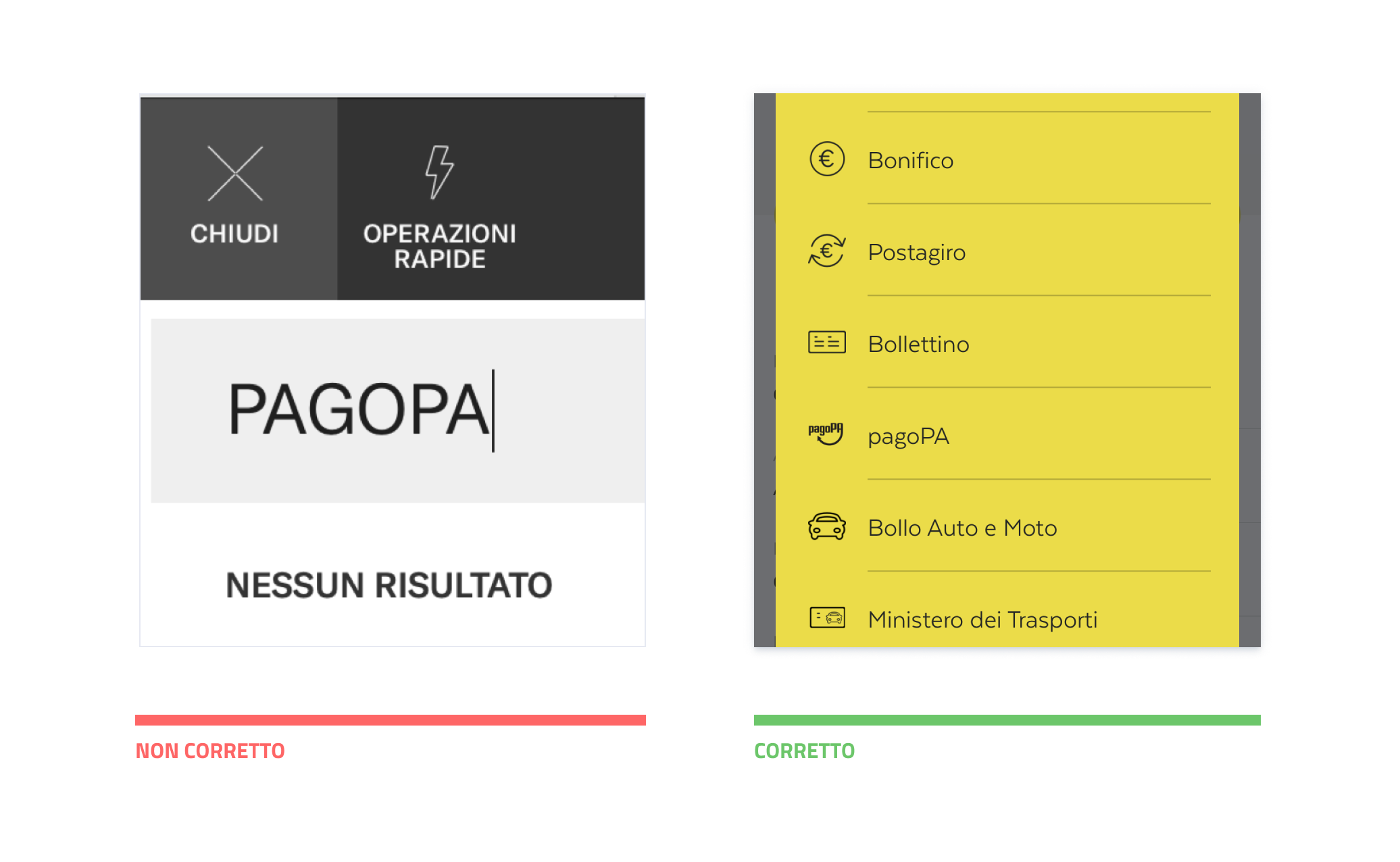 Esempi corretti e non di come rendere visibile il flusso di pagamento pagoPA